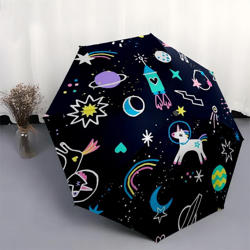 1pc Space Unicorns Adventure Umbrella with Plastic Handle,Suitable for All Seasons Home Travel Outdoor UmbrellaDD1627