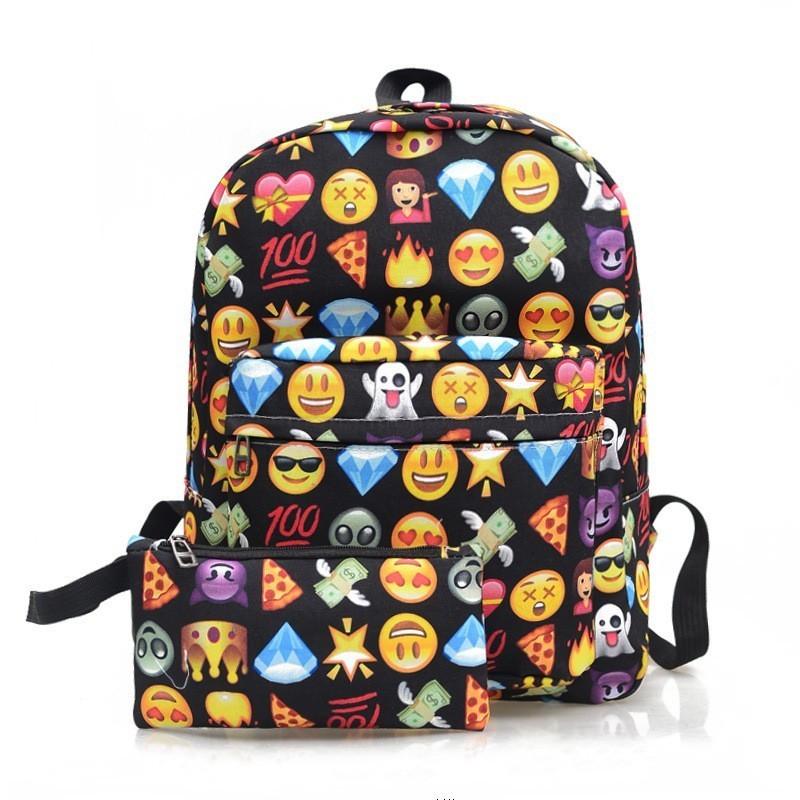 Kid Emoticons Backpack Smiling Face Emoticons Travel Cute Canvas Backpack School