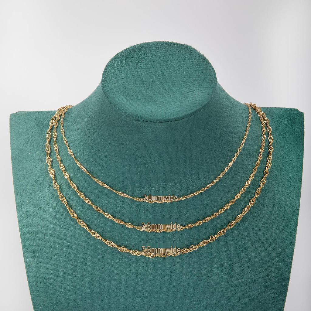 Women's High-End Gold Polished Water Wave Necklace - Simple Style Chain Jewelry
