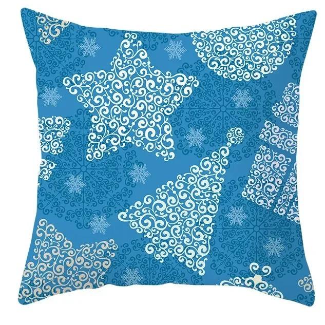 Winter Blue Christmas Pillowcase Home Snowflake Snowman Tree Pillowcase Home Decoration Cushion Cover