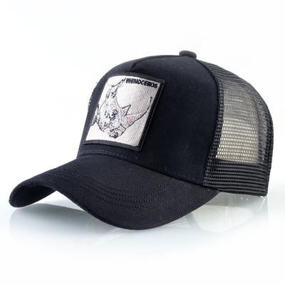 Fashion Mesh Baseball Cap With Rhinoceros Patch Men's Hip Hop Trucker Caps Women Outdoor Breathable Mesh Casquette Snapback Bone