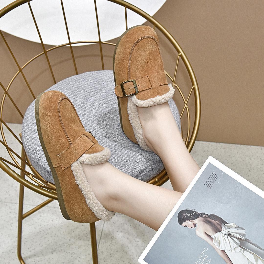 

Хлопковая обувь женская новая плюшевая обувь, туфли-булочки с ремешком, женские туфли на плоской подошве 40 хаки