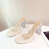 High-heeled slippers women's summer new one-word with PVC outer wear fashion crystal heel