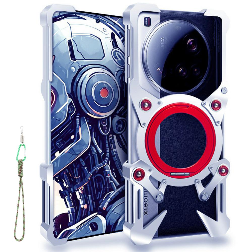 

Для Xiaomi 15 Ultra/14 Ultra Чехол-бампер Подставка Алюминиевый сплав Магнитная крышка для телефона с ремешком на запястье Silver