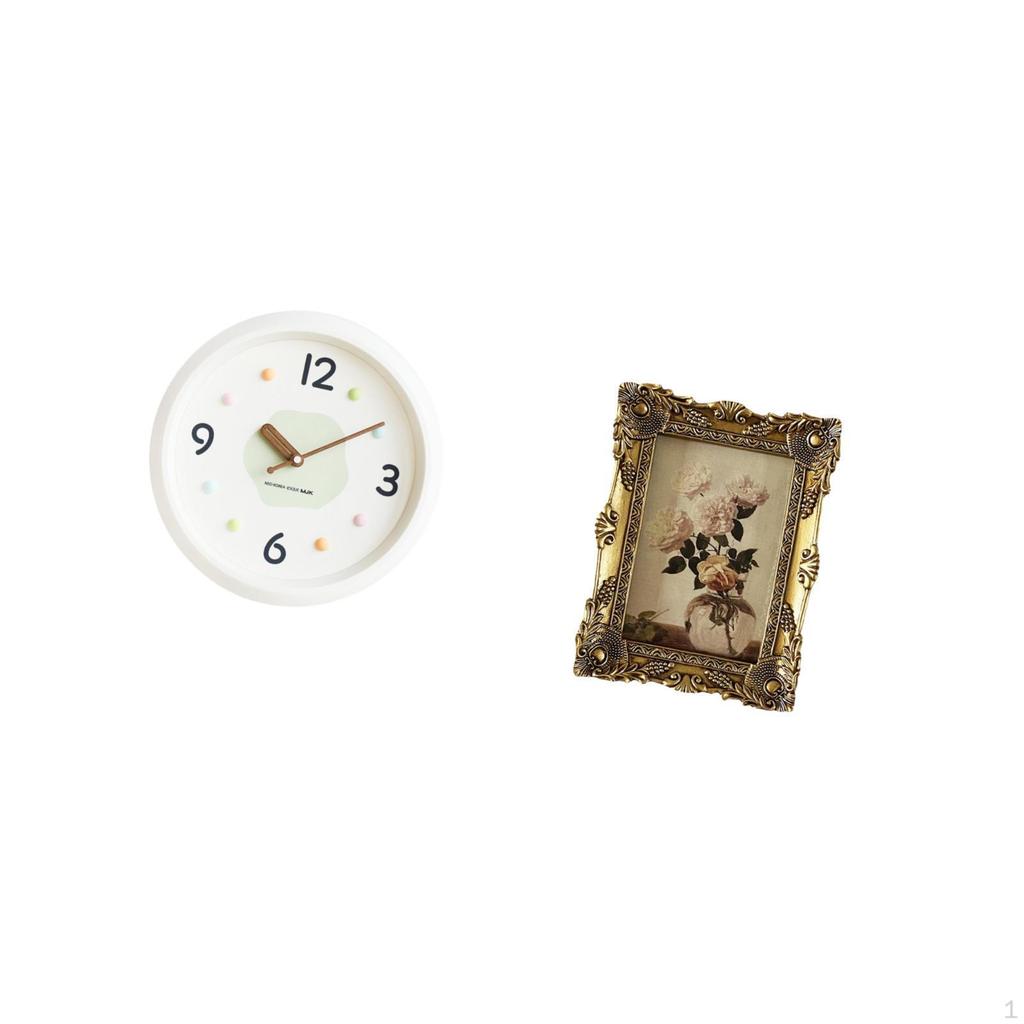 Modern Wall Clock Photo Hanging Ornate Picture Frame Round Resin Decorative Quiet Large