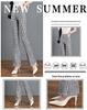 2024 Summer Women's Black & White Plaid Slim-Fit Stretchy Micro-Flare Pants with Elastic Waist