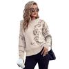 Women's Leopard Print Raglan Sleeve Knit Sweater - European & American Fashion Trend - Loose Fit Pullover with Round Neck