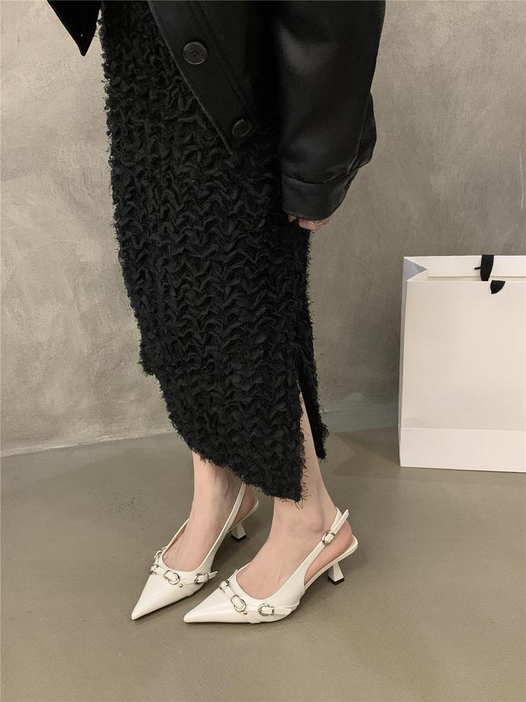 Temperament black patent leather pointed head bag head empty sandals women 2025 new spring and autumn stiletto high heels single shoes women