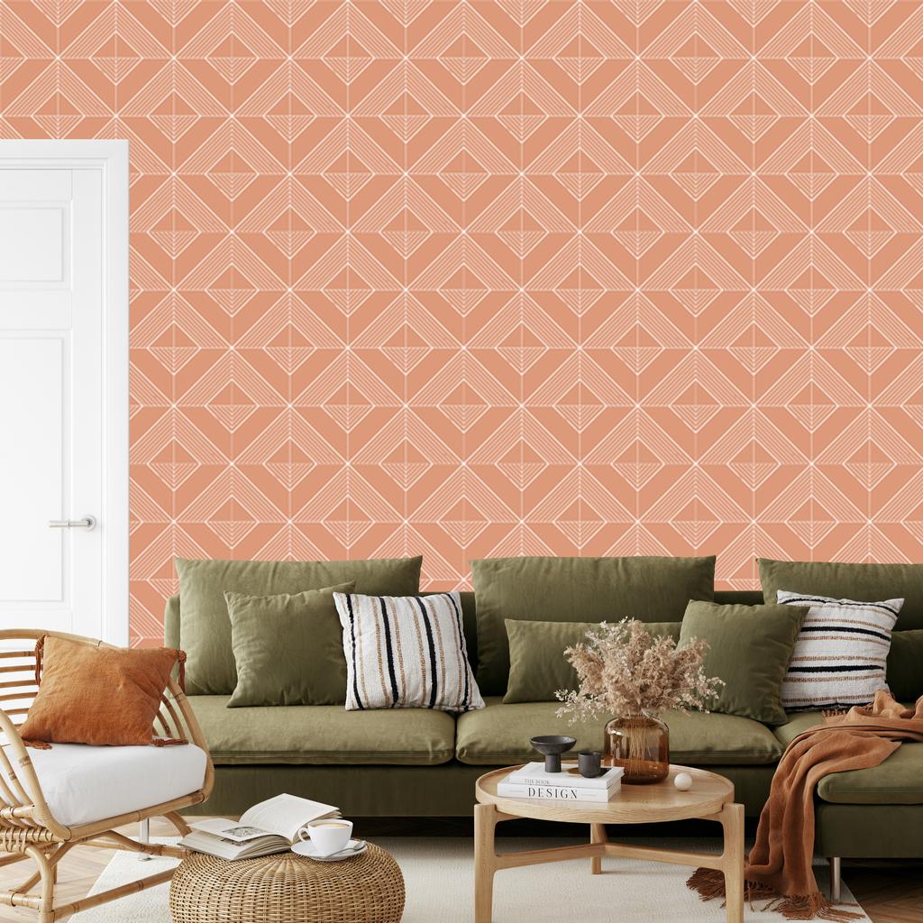 Geometric rhombus wallpaper peach and cream 50x1000