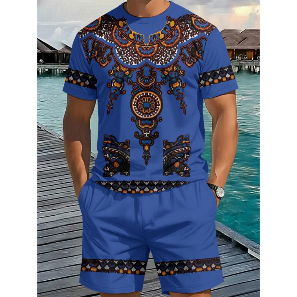 Men's Summer Comfortable Fashionable Fun Colorful Pattern 3D Printed 2-piece Set Leisure Sports Style Loose Oversized Breathable Sports Wear