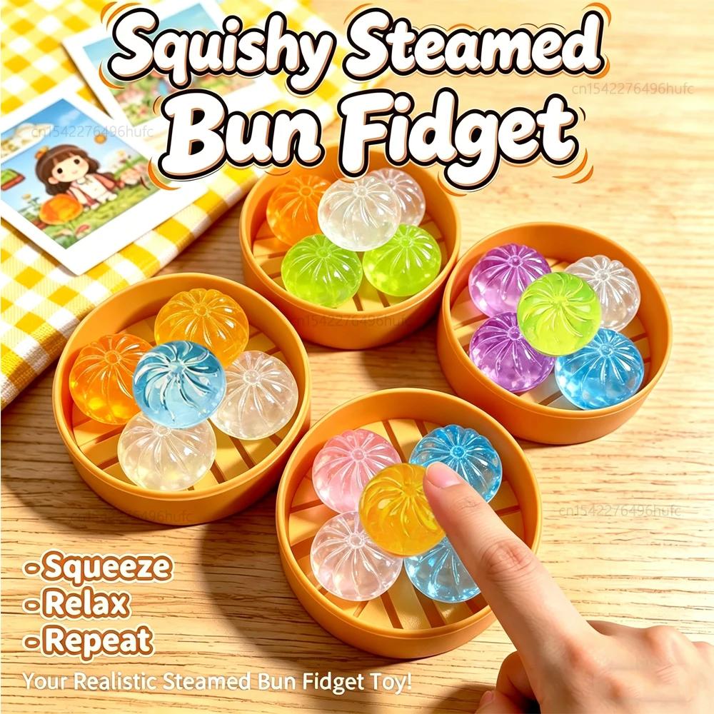 Bai Fen Bai Dolls And Toys Mini Dumplings With Steamer Bun Squeezable Toys Set Soft Stress Relief Crystal Squishy Fidget Sensory Toy Party Favors Gift