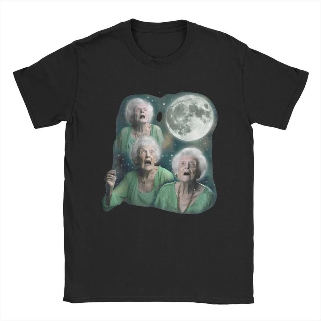 Raccoon 3 Racoons Howling At Moon T-Shirts Men Funny Weird Cursed Novelty 100% Cotton Tee Shirt Crewneck Short Sleeve T Shirts