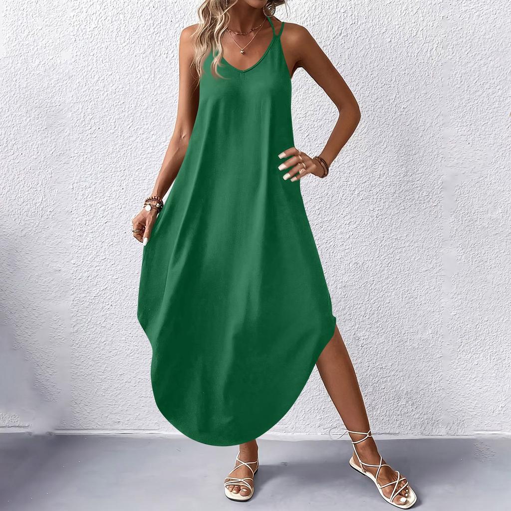 Women's Fashion Casual V-neck Sleeveless  Dresses Print Dresses Beach Long Dresses