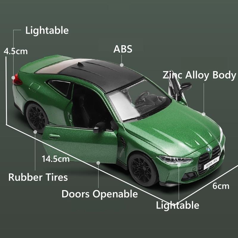 1/32 BMW M4 G82 Toy Car Model Diecast Metal Alloy Miniature Sound & Light Doors Openable Collection Gift for Children Boy Kid