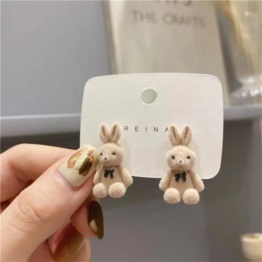 Süße Beflockte Plüsch Hasen Bären Steckerohrringe Kawaii Braun Khaki Tier Ohrringe Für Frauen Mädchen Koreanischer Ohrring Schmuck