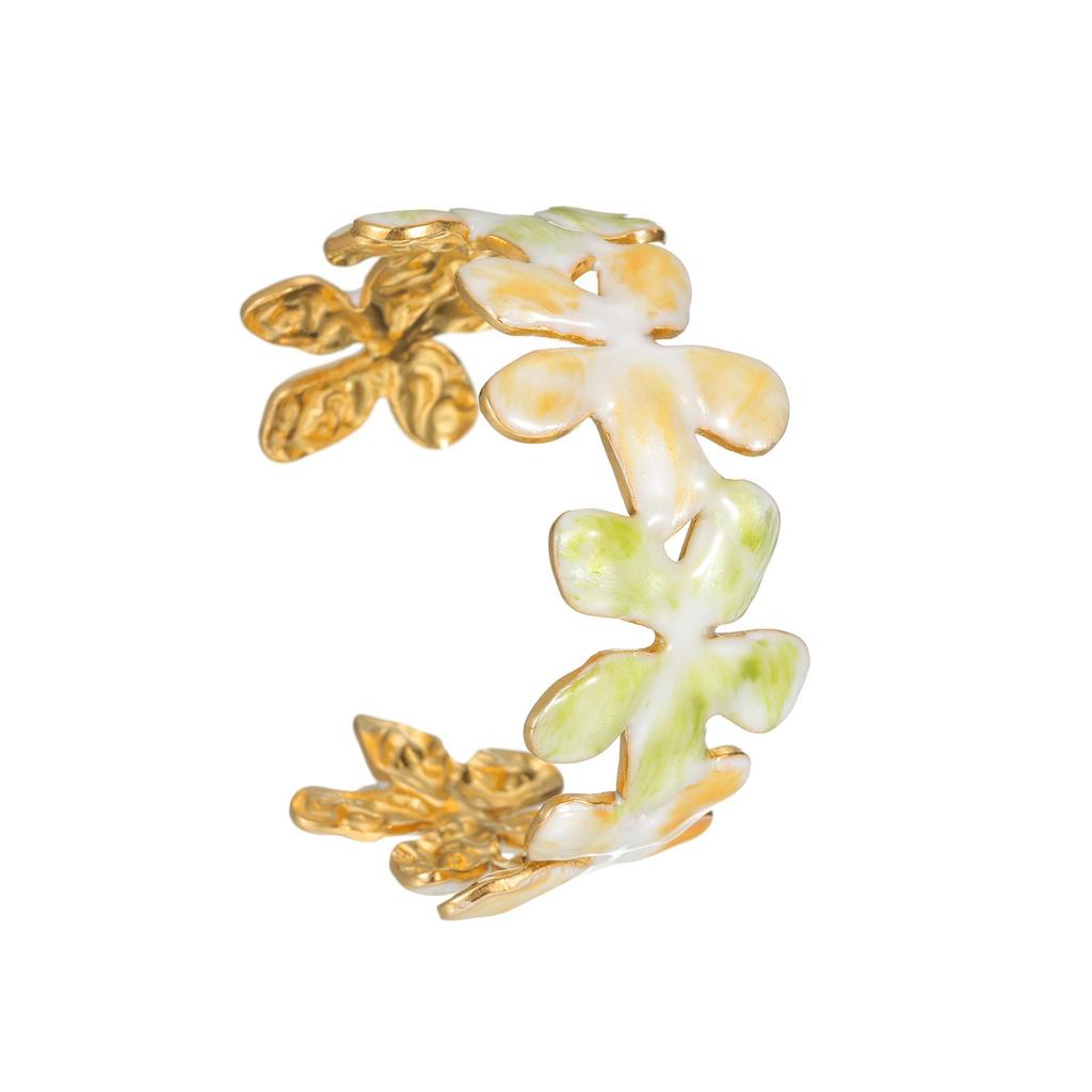 Bracciale Aperto Fiori Freschi Europeo & Americano: Bracciale in Acciaio Inossidabile di Lusso Leggero