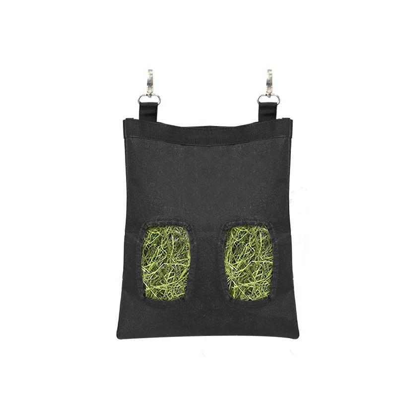 Bunny Hay Bag Hanging Bag Feeder Stand Black Durable Feed Dispenser Container for Rabbits Bunnies Small Animals