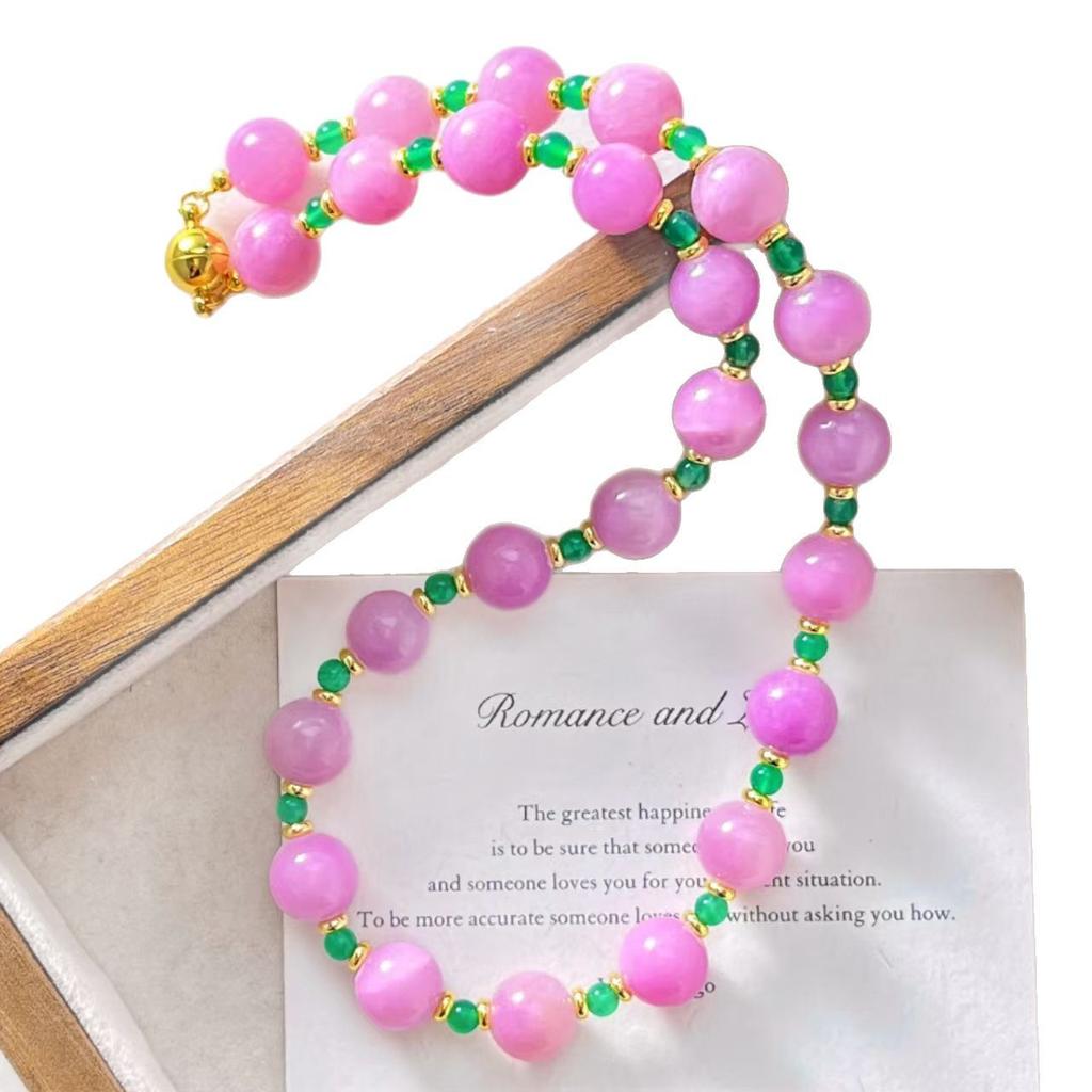 Vintage Purple Quartz Rock Natural Chalcedony Contrasting Color Necklace Spring
