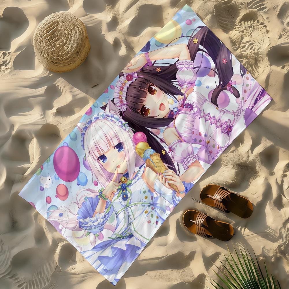 N-Nekopara Cute Kawaii Game Towel Soft Lightweight Anti-Sand Large Beach Towel Quick-Drying Bath Sports Family