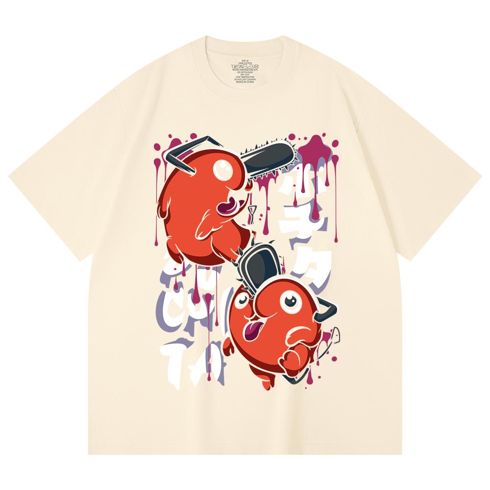 230 g/m² 100% Baumwolle Kettensägenmann V37 Pochita Aufdruck Unisex Schweres Baumwoll-T-Shirt