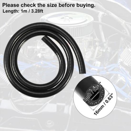 Universal Car Silicone Vacuum Tubing Hose Line Black ID 8mm 3.28ft Pack of 1