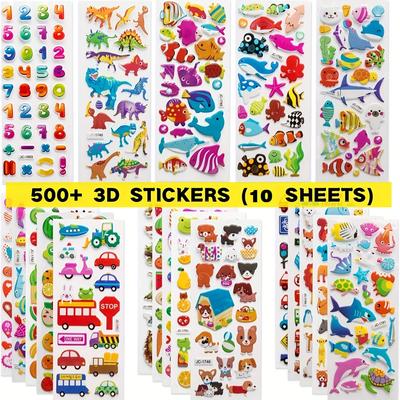 500 Niedliche Fellige Aufkleber mit einer Vielzahl von Designs, einschließlich 3D-Optionen, Buchstaben, Zahlen, Schmetterlingen, Fischen, Dinosauriern usw.