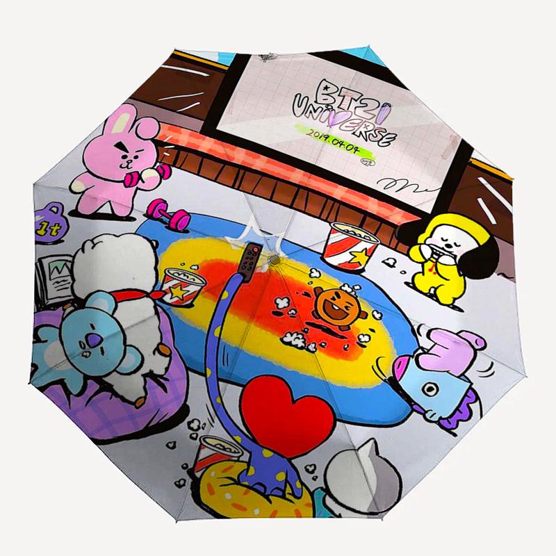 1pc BT21 Characters Outdoor Umbrella - Automatic Opening/Closing - Portable 3-Fold Design - 8-Rib Iron Frame - Perfect Gift for Fans, Travelers,