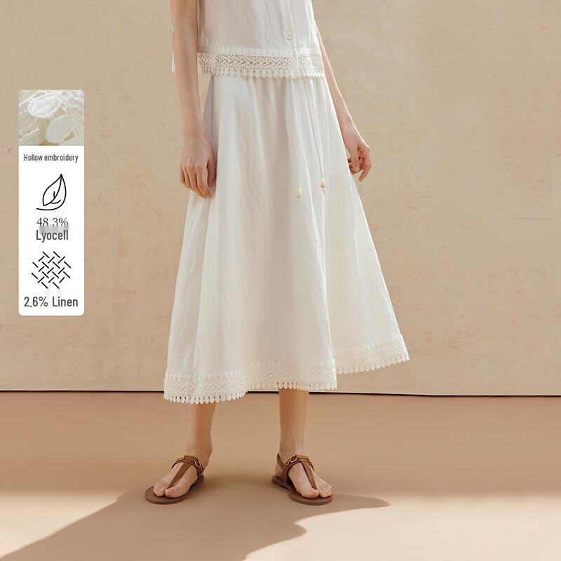 INMAN French Hollow Embroidery A-Line Mid-Length Skirt XL