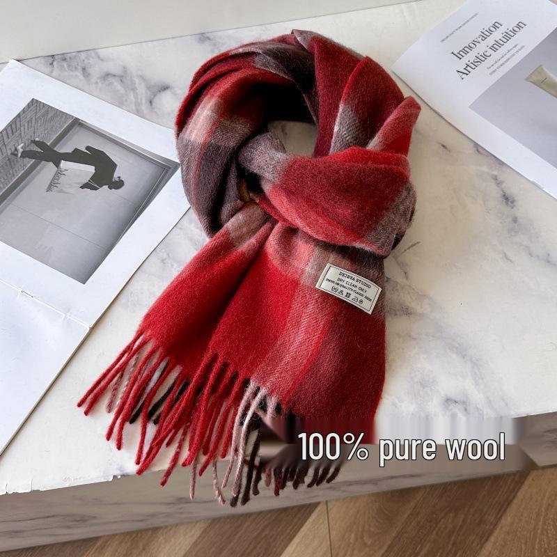 100% Reine Wolle Blauer Karoschal - Warmer, Vielseitiger Halswärmer für den Winter