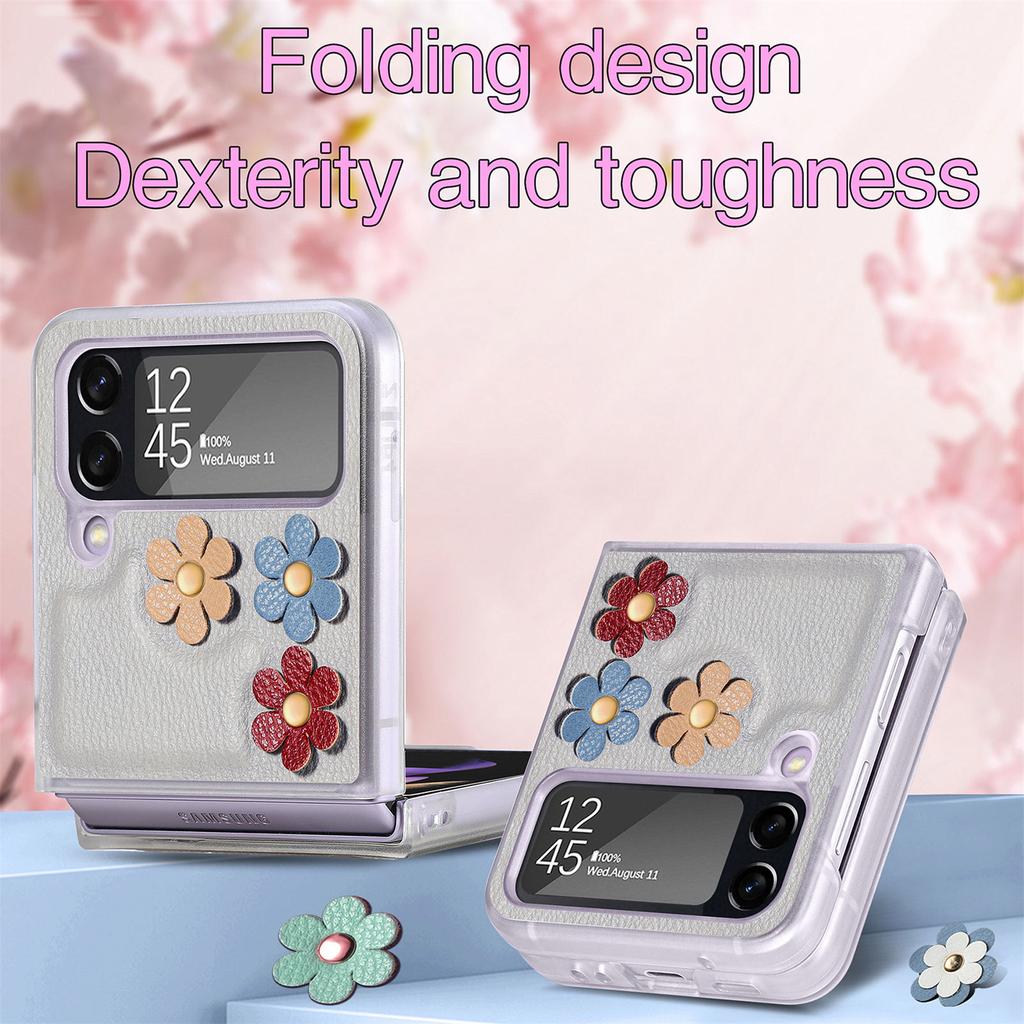 Anti -Scratch Flower Fashion Slim Leather Case For Samsung Galaxy Z Flip4 5g Flip 4 Zflip4 Phone Accessories For Samsung Flip4