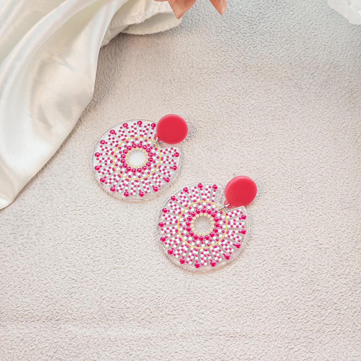 

Bohemian Retro Flower Earrings, Dopamine Colored Round Polka Dot Acrylic Earrings
