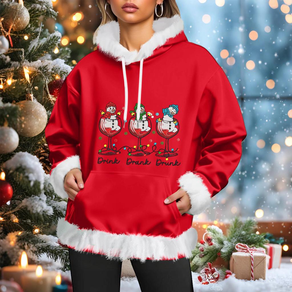Women's Christmas Casual Fleece-Lined Hoodie With Long Sleeves And Pockets Sweatshirt Top