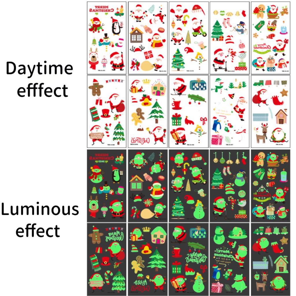 10PCS/set Christmas Elk Tattoo Stickers Luminous Temporary Waterproof Stickers for Face Body Tattoo Kids Christmas Party Props