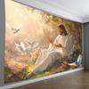 Jesus with Doves Tapestry Serene Garden Wall Art for Bedroom or Living Room Large Decorative Hanging Add Spiritual Peace