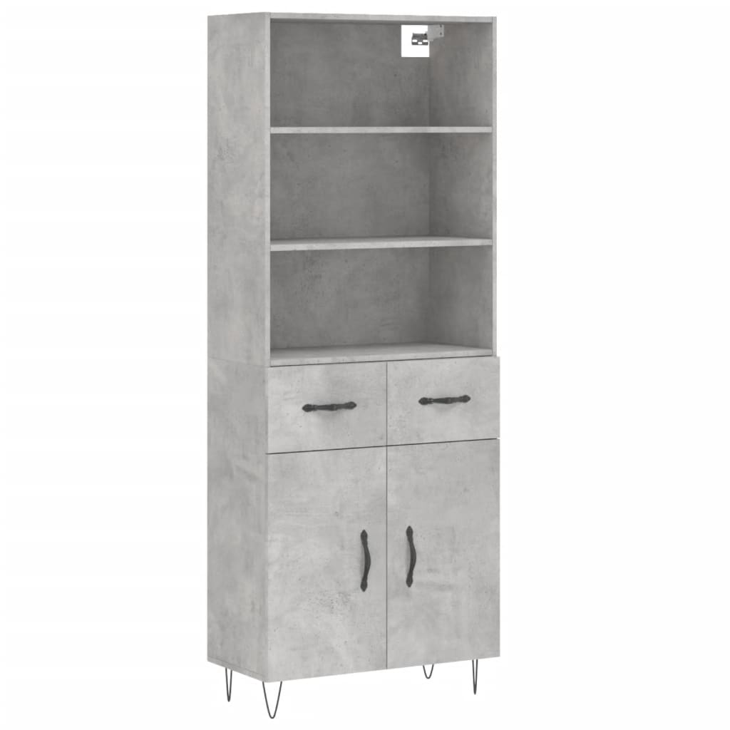 Vidaxl Witrynka, Szarość Betonu 69,5X34X180 Cm Materiał Drewnopochodny