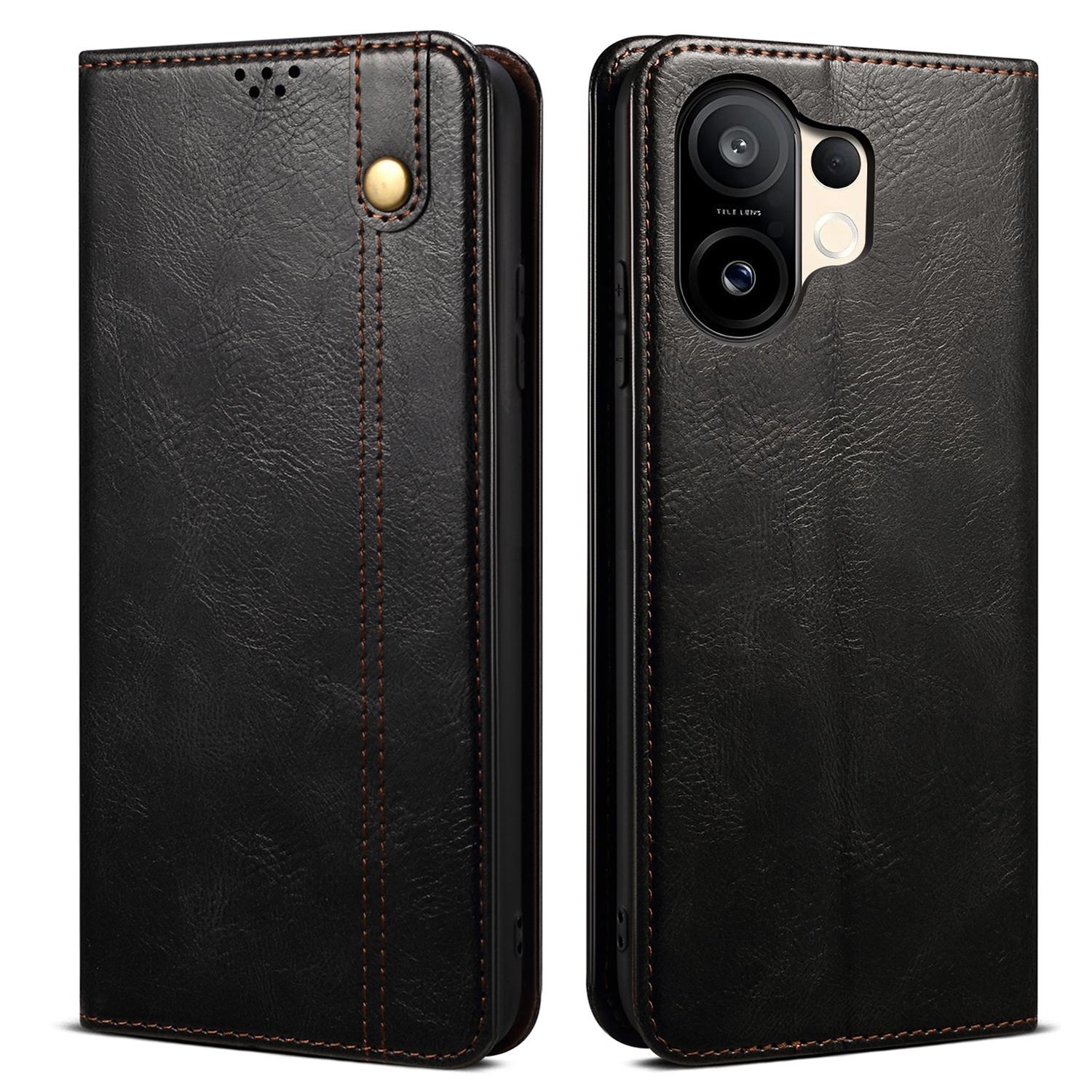 

For vivo S30 5G Case Crazy Horse Texture Waxy Leather Wallet Stand Phone Cover Black