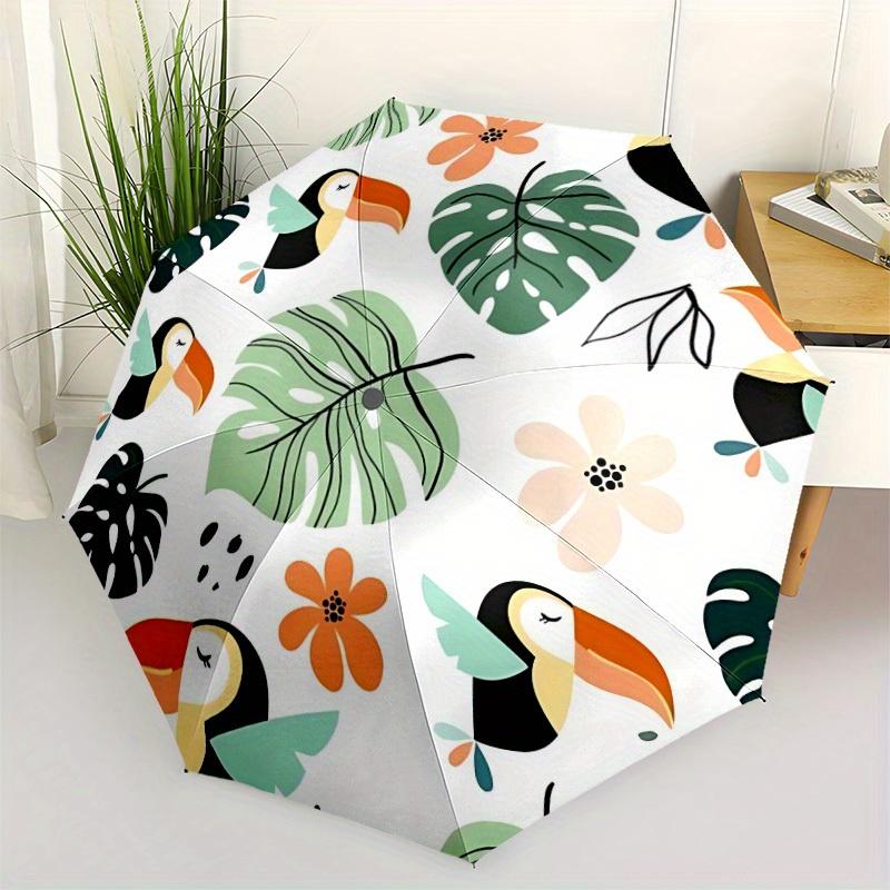 1pc Tropical Birds Automatic Open/close, All-Season Portable Folding Umbrella, Travel, Everyday, Formal Events116