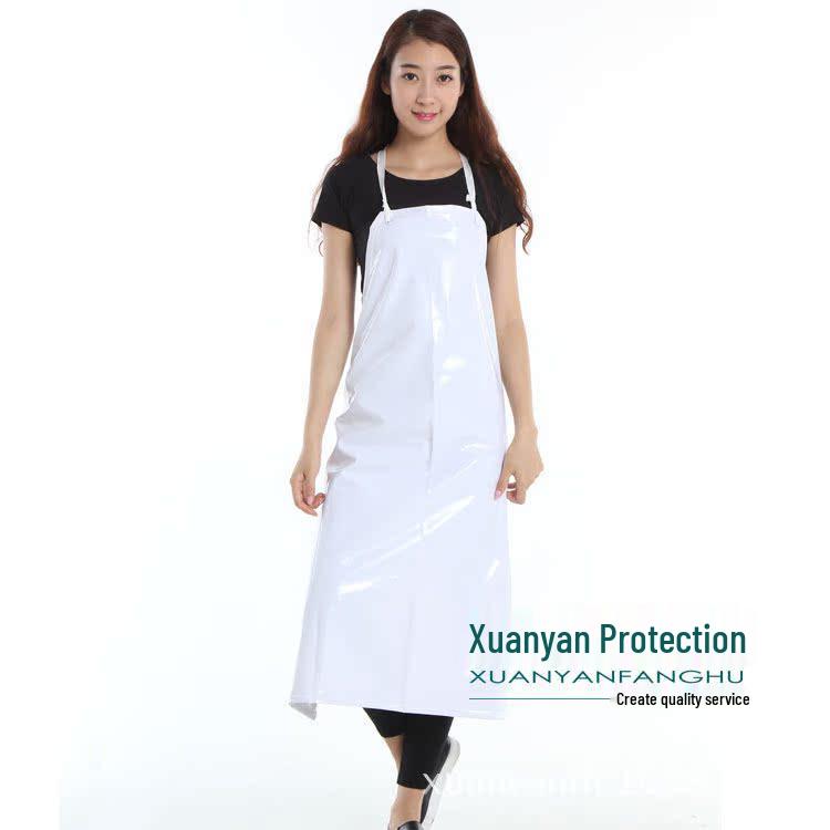 Thickened White Waterproof Leather Kitchen Apron: Oil, Acid, and Alkali Resistant