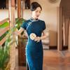 Stile nazionale blu nuovo stile cinese lungo cheongsam migliorato da donna alta sensazione retrò sottile vestito da madre passerella primavera ed estate