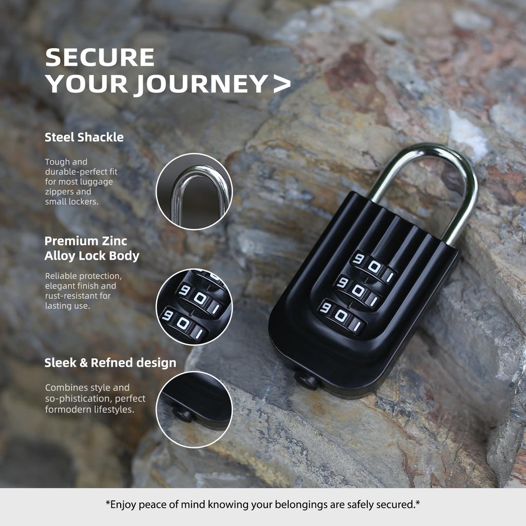 3 Digit Combination Lock, Approved Locks for Luggage, Travel, Gym, School, Suitcase, Backpack, Easy Read Dials, Zinc Alloy Body