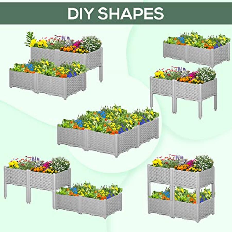 4 Piece Raised Garden Bed with Legs Planter Box Gray for Growing Flowers Herbs Vegetables Durable Sturdy Design