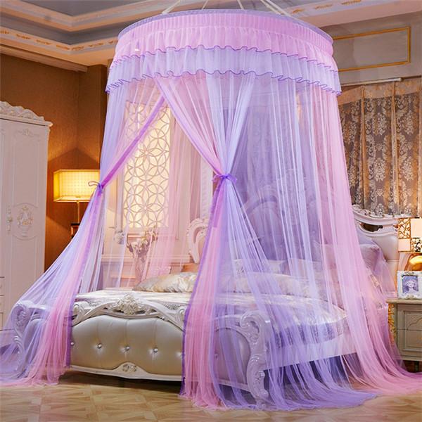 Romantic Princess Dome Mosquito Net Gradient Double Colors Lace Bed Canopy Three-door Hanging Bed Net