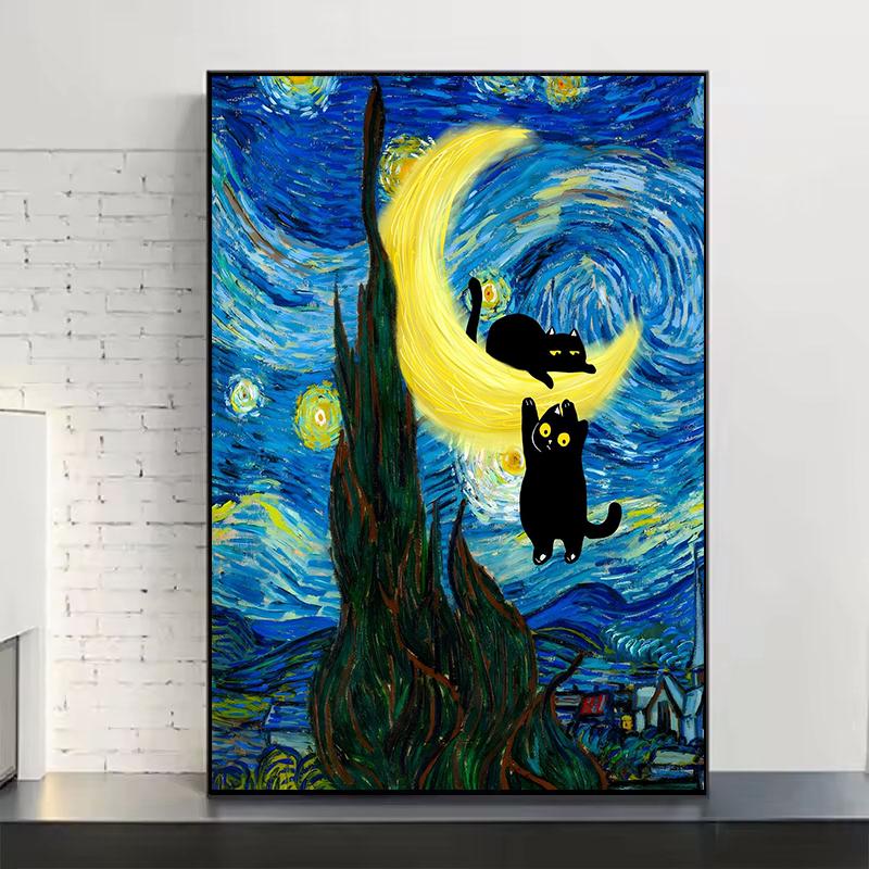 Van Gogh Black Cat Sunflowers Funny Art Matisse Monet Canvas Painting Posters And Prints Wall Pictures For Living Room Decor