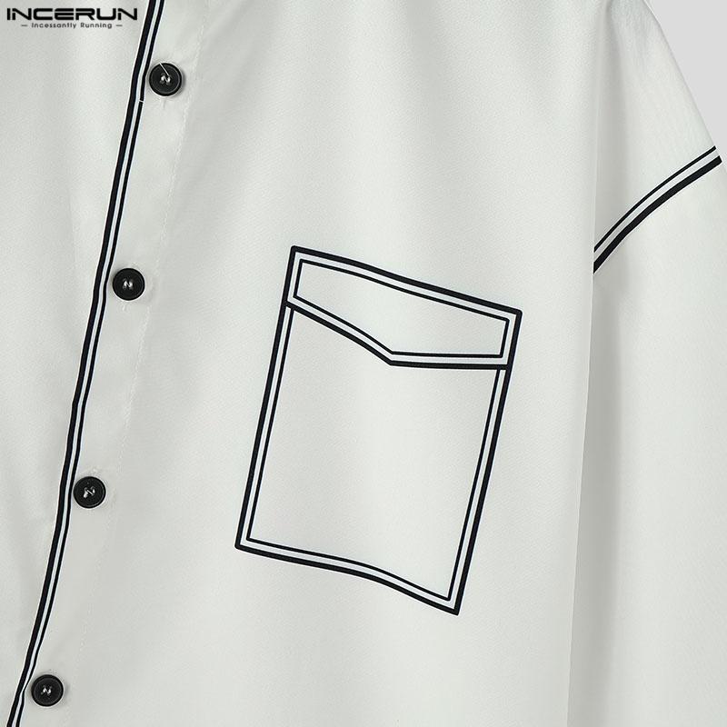 INCERUN Übergroße Herren Stehkragen Halbarm Print Lässige Lockere Sommerhemden