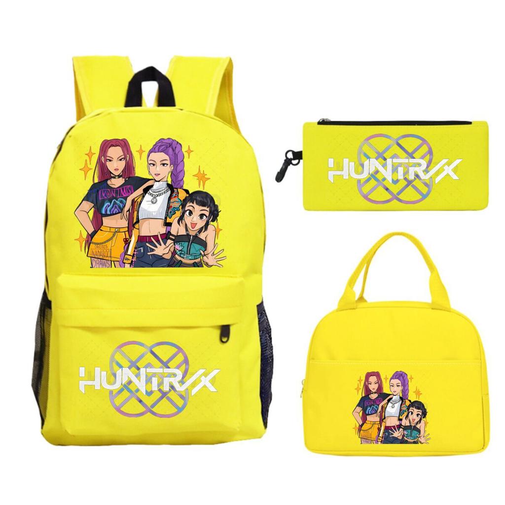 Primary and secondary school students schoolbag three-piece set, animation cartoon personalized printing backpack, casual pencil bag, meal bag