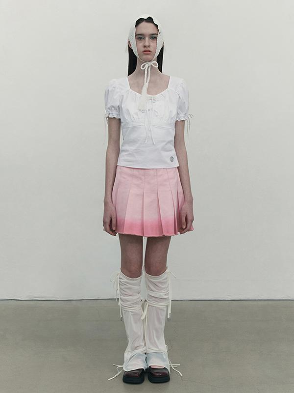 Kirsh Gradient Pleated Denim Skirt [Salmon]