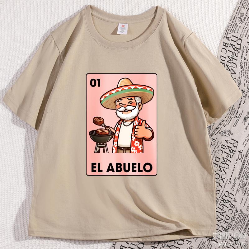 El Abuelo Grilling Grandpa Tshirt Mens Cotton Breathable Mexican Bingo Spanish Grandpa Tshirt Causal Round Neck Man Clothing