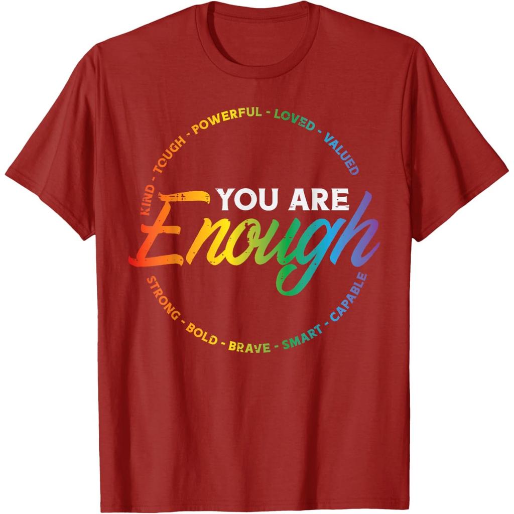 You Are Enough Rainbow Pride Affirmation Graphic Tee Unisex Women Casual T-Shirt