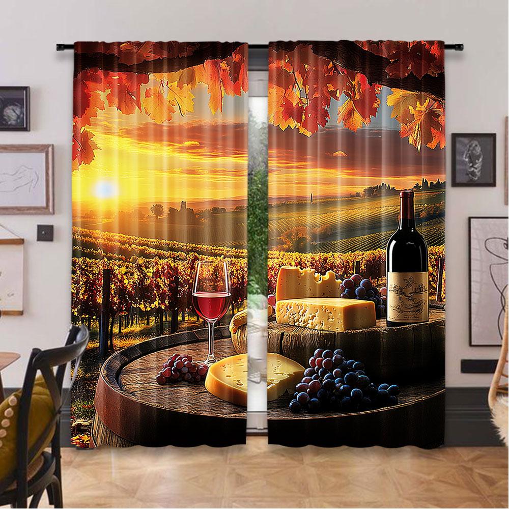 Set Of 2 Winery Curtain White Wine Cask Vineyard Sunset Living Room Bedroom Dining For Great Made Polyester