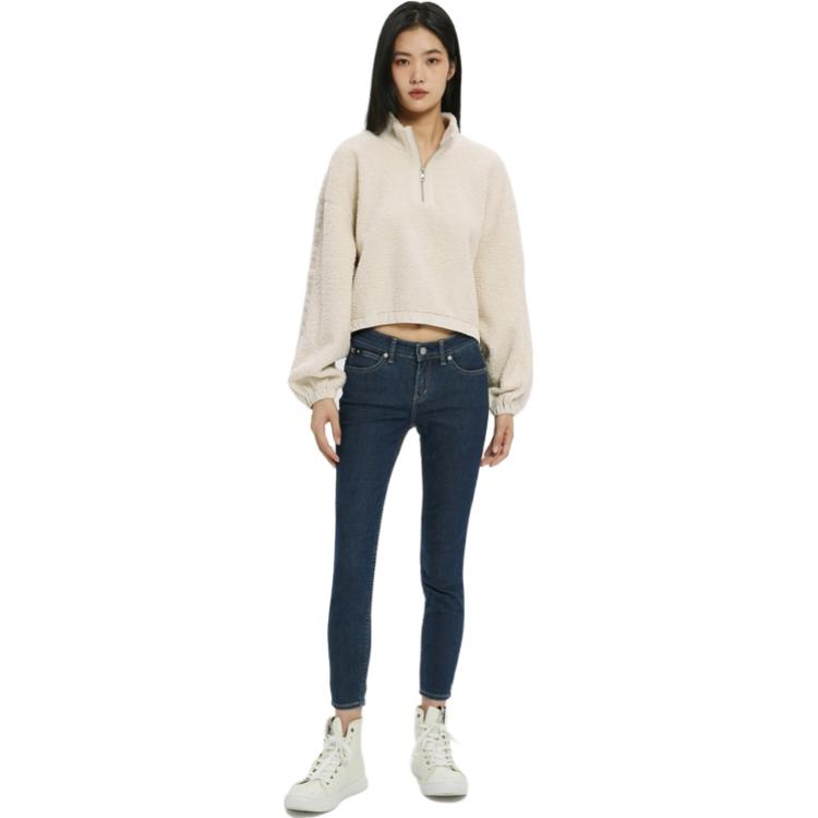 Calvin Klein Solid Color Stand Collar Pullover Sweater Women Tops Apricot J219938-ACF